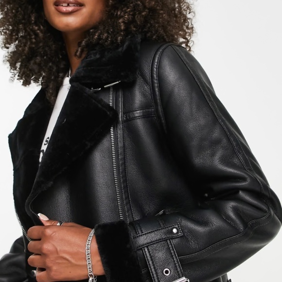 TOPSHOP oversized Aviator Biker Jacket in Jet Black - Picture 3 of 9